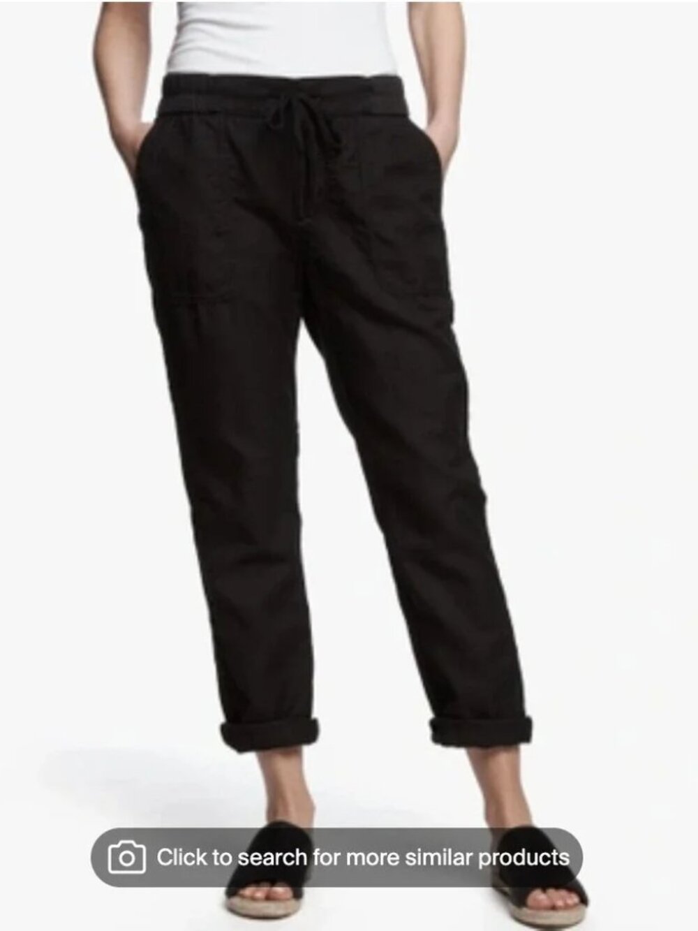 STANDARD JAMES PERSE BLACK LINEN PANTS ELASTIC WAIST RELAXED FIT TAPERED Size: 2